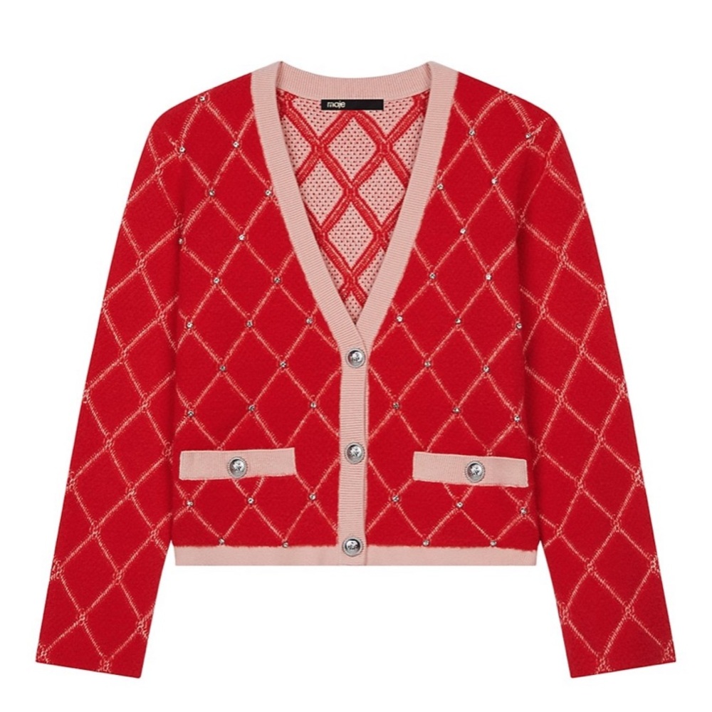 Maje Marguerity Two-Tone Knit Cardigan